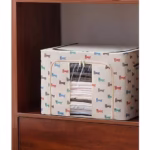 Cutie de Depozitare Pliabila, Flippy, 24 L, Panza Oxford, 40x30x20 cm, Fereastra Frontala, 2 Usi de Acces cu Fermoar Bidirectional, Cadru Metalic, Suport Baza Stabil din Plastic, Imprimeu Catelus, Bej - imagine 2