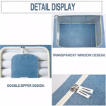 Cutie de Depozitare Pliabila, Flippy, 66 L, din Bumbac si In, 50x40x33 cm, Fereastra Frontala, 2 Usi de Acces cu Fermoar Bidirectional, Cadru Metalic, Suport Baza Stabil din Plastic, Albastru Marin - imagine 4