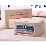 Cutie de depozitare pliabila, Flippy, Cu fermoar, 66 L, Textil, 50x40x33 cm, Cadru Metalic, Suport Baza Stabil din Plastic, Crem - imagine 2
