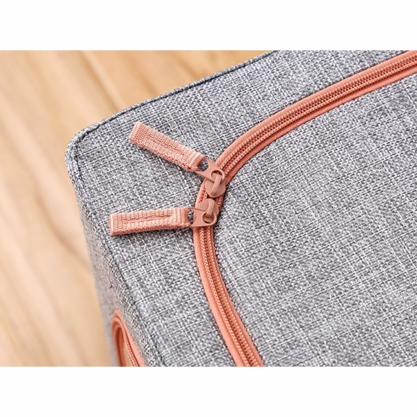 Cutie de Depozitare Pliabila, Flippy, 66 L, din Bumbac si In, 50x40x33 cm, Fereastra Frontala, 2 Usi de Acces cu Fermoar Bidirectional, Cadru Metalic, Suport Baza Stabil din Plastic, Gri - imagine 5
