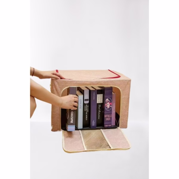 Cutie de Depozitare Pliabila, Flippy, 66 L, din Bumbac si In, 50x40x33 cm, Fereastra Frontala, 2 Usi de Acces cu Fermoar Bidirectional, Cadru Metalic, Suport Baza Stabil din Plastic, Roz Pudrat - imagine 2