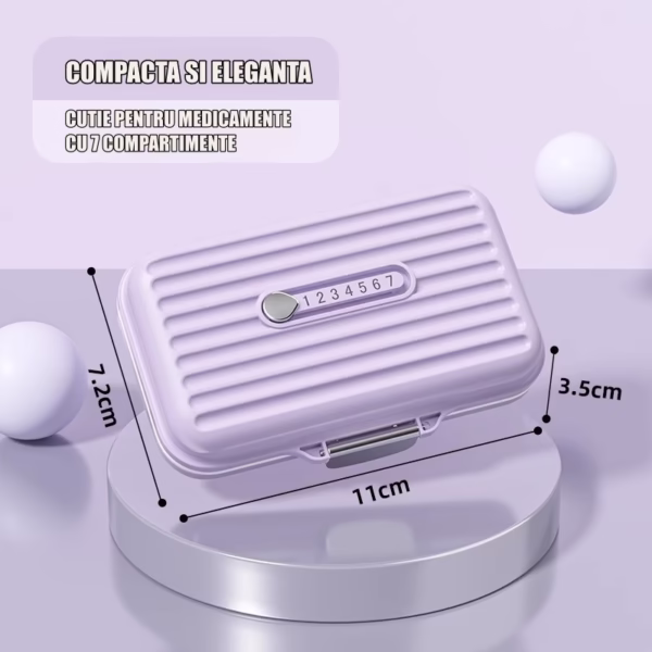 Cutie Medicamente, Flippy, Mov, 7 Compartimente, Portabila si Compacta, 11x7.2x3.5 cm, Ideala pentru Uzul Cotidian - imagine 2