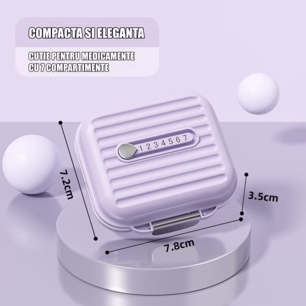 Cutie Medicamente, Flippy, Mov, 7 Compartimente, Portabila si Compacta, 7.8x7.2x3.5 cm, Ideala pentru Uzul Cotidian - imagine 2