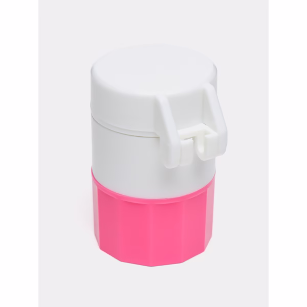 Cutie Pastile Multifunctionala, Flippy, 4 in 1, Pahar Apa, Taiere, Sfaramare, Depozitare, Compact, ABS cu Lama din Inox, Alb/Roz, 8.7x6.2x4.1 cm - imagine 2
