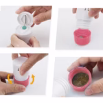 Cutie Pastile Multifunctionala, Flippy, 4 in 1, Pahar Apa, Taiere, Sfaramare, Depozitare, Compact, ABS cu Lama din Inox, Alb/Roz, 8.7x6.2x4.1 cm - imagine 4