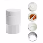 Cutie Pastile Multifunctionala, Flippy, 4 in 1, Pahar Apa, Taiere, Sfaramare, Depozitare, Compact, ABS cu Lama din Inox, Alb, 8.7x6.2x4.1 cm - imagine 6