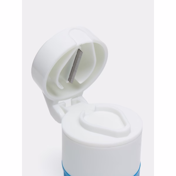 Cutie Pastile Multifunctionala, Flippy, 4 in 1, Pahar Apa, Taiere, Sfaramare, Depozitare, Compact, ABS cu Lama din Inox, Alb/Albastru, 8.7x6.2x4.1 cm - imagine 5
