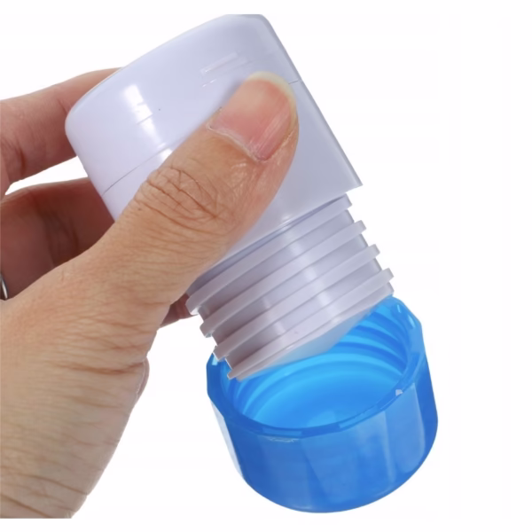 Cutie Pastile Multifunctionala, Flippy, 4 in 1, Pahar Apa, Taiere, Sfaramare, Depozitare, Compact, ABS cu Lama din Inox, Alb/Albastru, 8.7x6.2x4.1 cm - imagine 7