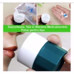 Cutie Pastile Multifunctionala, Flippy, 4 in 1, Pahar Apa, Taiere, Sfaramare, Depozitare, Compact, ABS cu Lama din Inox, Alb/Verde, 8.7x6.2x4.1 cm - imagine 2