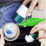 Cutie Pastile Multifunctionala, Flippy, 4 in 1, Pahar Apa, Taiere, Sfaramare, Depozitare, Compact, ABS cu Lama din Inox, Alb/Verde, 8.7x6.2x4.1 cm - imagine 3