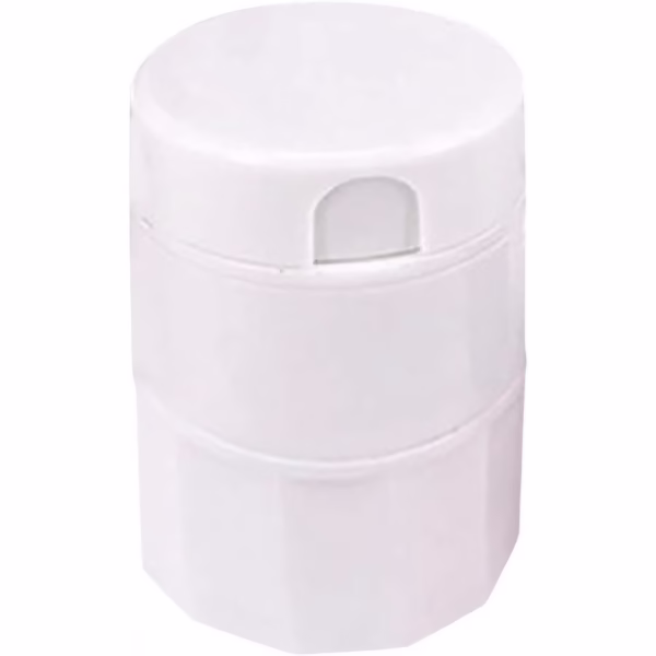 Cutie Pastile Multifunctionala, Flippy, 4 in 1, Pahar Apa, Taiere, Sfaramare, Depozitare, Compact, ABS cu Lama din Inox, Alb, 8.7x6.2x4.1 cm - imagine 1