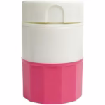 Cutie Pastile Multifunctionala, Flippy, 4 in 1, Pahar Apa, Taiere, Sfaramare, Depozitare, Compact, ABS cu Lama din Inox, Alb/Roz, 8.7x6.2x4.1 cm