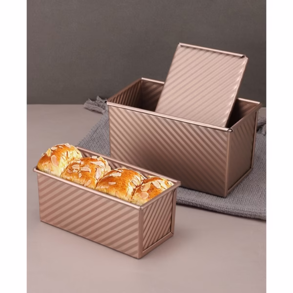 Tava pentru Paine, Flippy, din Otel Carbon, 450 g, cu Capac, Antiaderenta, 21 x 11 x 11.5 cm, Roz Auriu - imagine 2