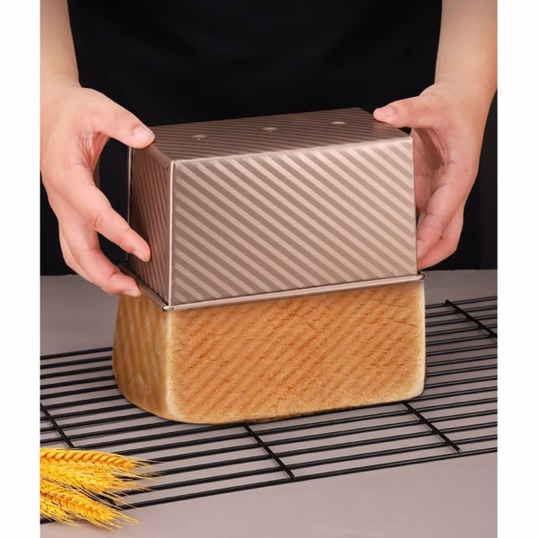 Tava pentru Paine, Flippy, din Otel Carbon, 450 g, cu Capac, Antiaderenta, 21 x 11 x 11.5 cm, Roz Auriu - imagine 6