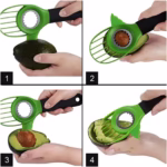 Cutit 3in1 pentru Avocado, Flippy, Cutit, Scoatere Miez si Feliator Pulpa, din PP si Otel Inoxidabil, Negru/Verde - imagine 4