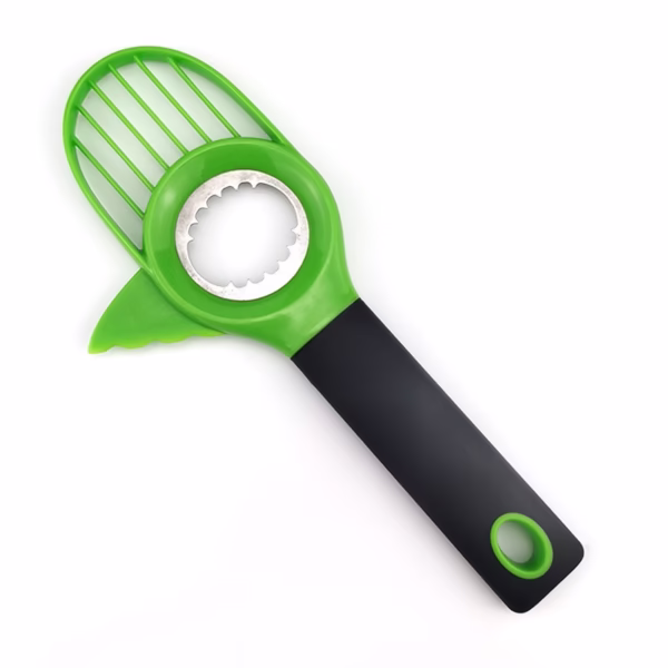 Cutit 3in1 pentru Avocado, Flippy, Cutit, Scoatere Miez si Feliator Pulpa, din PP si Otel Inoxidabil, Negru/Verde - imagine 1