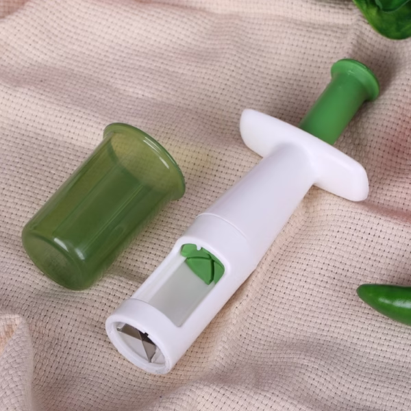 Cutit Feliator pentru Legume si Fructe mici, Flippy, Feliator pentru Rosii Cherry, Feliator pentru Masline, Ustensila de Feliat Fructe si Legume, 18 x 6,5 cm, Verde - imagine 2