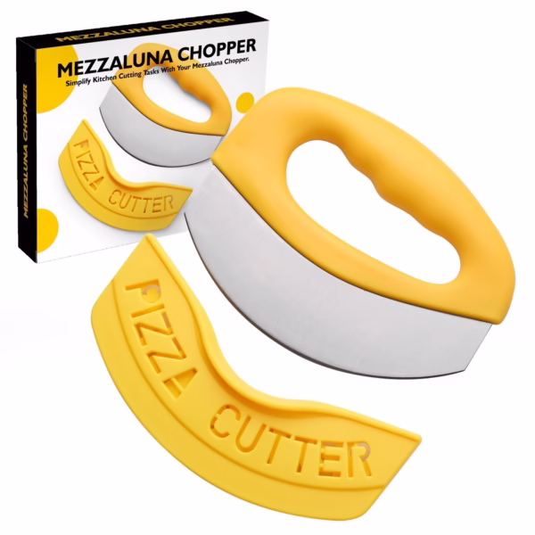 Cutit pentru taiat pizza Flippy, cu protectie din silicon pentru lama, inox, 15.5 cm, galben - imagine 2