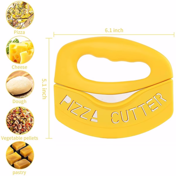 Cutit pentru taiat pizza Flippy, cu protectie din silicon pentru lama, inox, 15.5 cm, galben - imagine 3
