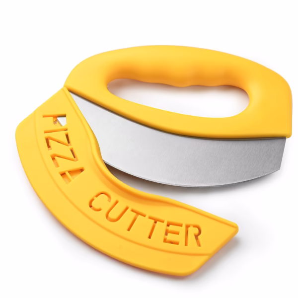 Cutit pentru taiat pizza Flippy, cu protectie din silicon pentru lama, inox, 15.5 cm, galben - imagine 4