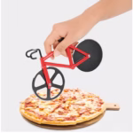 Cutit pizza creativ Flippy, in forma de bicicleta, cu suport pentru cutit, 19 x 12.5 cm, otel/PP, negru - imagine 3