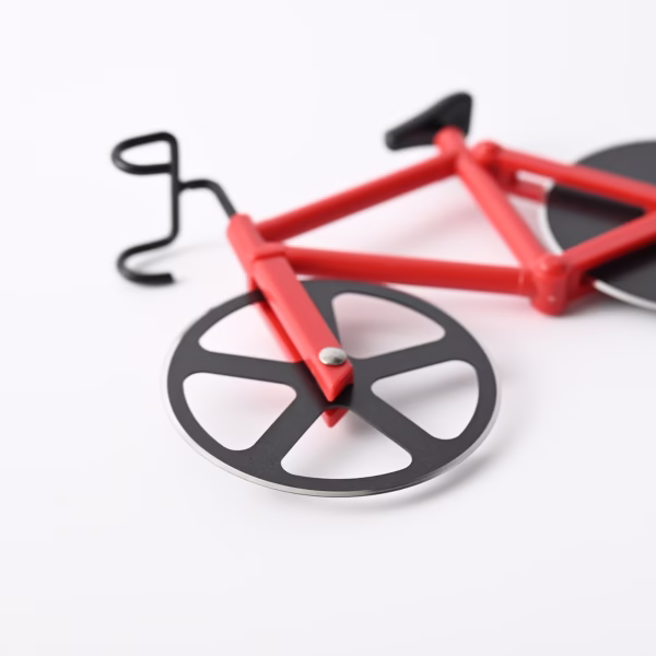 Cutit pizza creativ Flippy, in forma de bicicleta, cu suport pentru cutit, 19 x 12.5 cm, otel/PP, negru - imagine 5