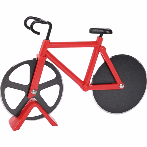 Cutit pizza creativ Flippy, in forma de bicicleta, cu suport pentru cutit, 19 x 12.5 cm, otel/PP, negru - imagine 1