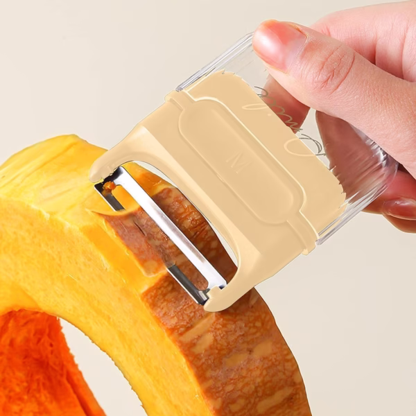 Decojitor/Curatator manual de legume si fructe, Flippy, portabil, cu magnet, doua lame, Inox, Galben, 6.7x6x1.6 cm - imagine 3