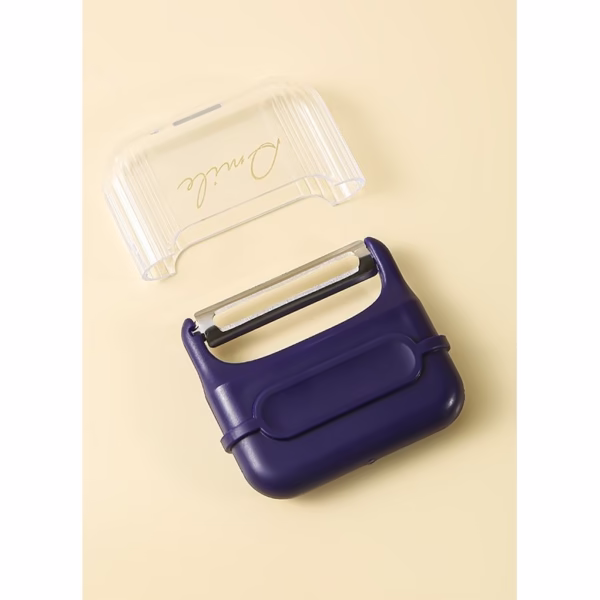 Decojitor/Curatator manual de legume si fructe, Flippy, portabil, cu magnet, doua lame, Inox, Mov, 6.7x6x1.6 cm - imagine 4