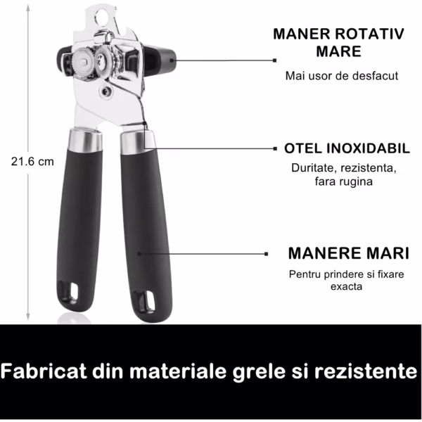 Desfacator de conserve multifunctional Flippy, Otel inoxidabil, Maner antialunecare, ergonomic, rezistent la rugina, usor de utilizat, 21.6 x 6 cm, argintiu - imagine 3
