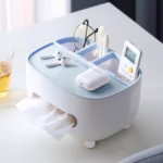Suport pentru Servetele, Flippy, Cutie Multifunctionala, Design Minimalist, ABS, cu Suport pentru Obiectele Personale, pentru Birou, 21x12x12 cm, Albastru - imagine 2