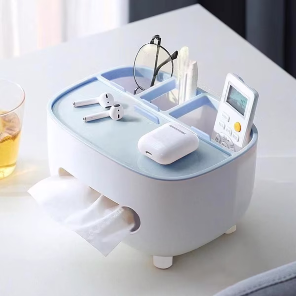 Suport pentru Servetele, Flippy, Cutie Multifunctionala, Design Minimalist, ABS, cu Suport pentru Obiectele Personale, pentru Birou, 21x12x12 cm, Albastru - imagine 2