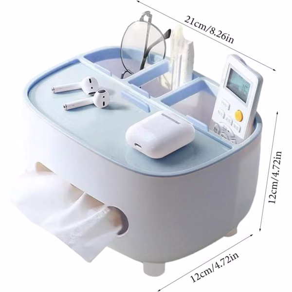 Suport pentru Servetele, Flippy, Cutie Multifunctionala, Design Minimalist, ABS, cu Suport pentru Obiectele Personale, pentru Birou, 21x12x12 cm, Albastru - imagine 4