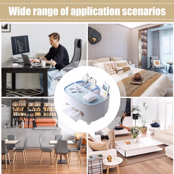 Suport pentru Servetele, Flippy, Cutie Multifunctionala, Design Minimalist, ABS, cu Suport pentru Obiectele Personale, pentru Birou, 21x12x12 cm, Albastru - imagine 5
