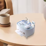 Suport pentru Servetele, Flippy, Cutie Multifunctionala, Design Minimalist, ABS, cu Suport pentru Obiectele Personale, pentru Birou, 21x12x12 cm, Albastru - imagine 6