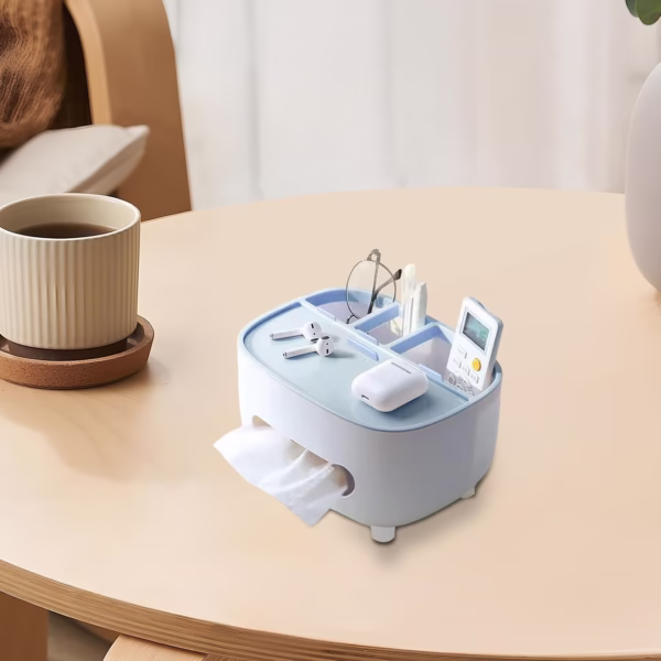 Suport pentru Servetele, Flippy, Cutie Multifunctionala, Design Minimalist, ABS, cu Suport pentru Obiectele Personale, pentru Birou, 21x12x12 cm, Albastru - imagine 6