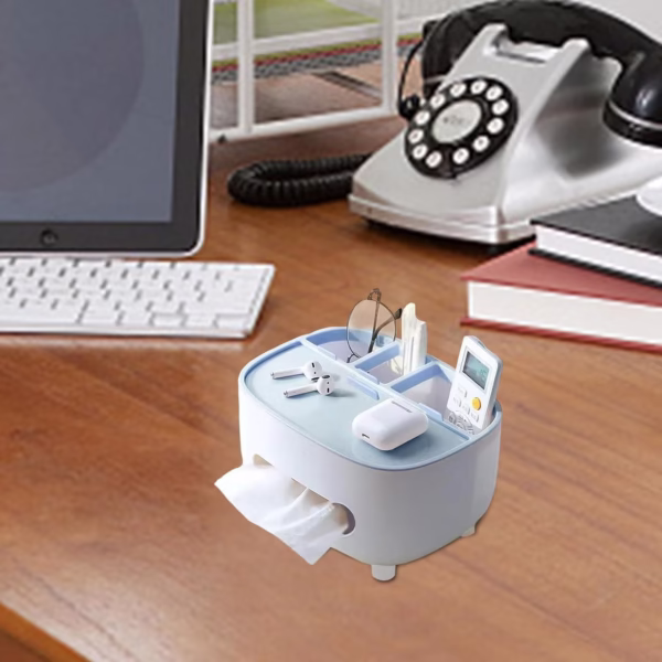 Suport pentru Servetele, Flippy, Cutie Multifunctionala, Design Minimalist, ABS, cu Suport pentru Obiectele Personale, pentru Birou, 21x12x12 cm, Albastru - imagine 7