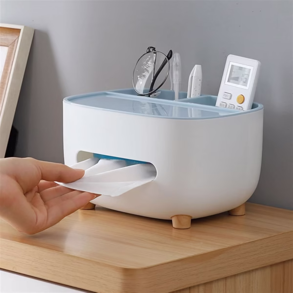Suport pentru Servetele, Flippy, Cutie Multifunctionala, Design Minimalist, ABS, cu Suport pentru Obiectele Personale, pentru Birou, 21x12x12 cm, Albastru - imagine 8
