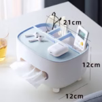 Suport pentru Servetele, Flippy, Cutie Multifunctionala, Design Minimalist, ABS, cu Suport pentru Obiectele Personale, pentru Birou, 21x12x12 cm, Albastru - imagine 9