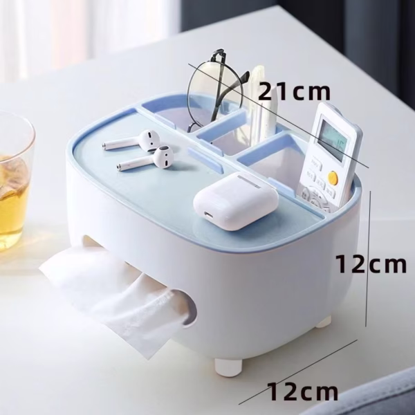 Suport pentru Servetele, Flippy, Cutie Multifunctionala, Design Minimalist, ABS, cu Suport pentru Obiectele Personale, pentru Birou, 21x12x12 cm, Albastru - imagine 9