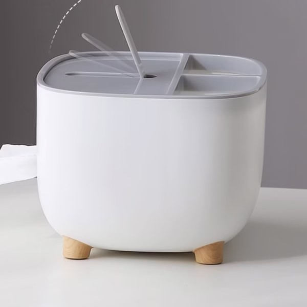 Suport pentru Servetele, Flippy, Cutie Multifunctionala, Design Minimalist, ABS, cu Suport pentru Obiectele Personale, pentru Birou, 21x12x12 cm, Gri - imagine 3