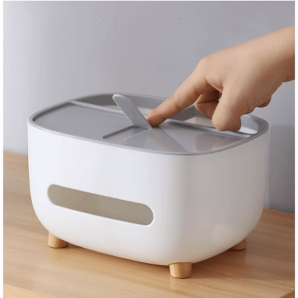 Suport pentru Servetele, Flippy, Cutie Multifunctionala, Design Minimalist, ABS, cu Suport pentru Obiectele Personale, pentru Birou, 21x12x12 cm, Gri - imagine 4