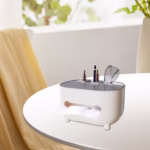 Suport pentru Servetele, Flippy, Cutie Multifunctionala, Design Minimalist, ABS, cu Suport pentru Obiectele Personale, pentru Birou, 21x12x12 cm, Gri - imagine 7