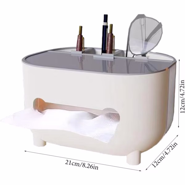Suport pentru Servetele, Flippy, Cutie Multifunctionala, Design Minimalist, ABS, cu Suport pentru Obiectele Personale, pentru Birou, 21x12x12 cm, Gri - imagine 8