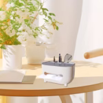 Suport pentru Servetele, Flippy, Cutie Multifunctionala, Design Minimalist, ABS, cu Suport pentru Obiectele Personale, pentru Birou, 21x12x12 cm, Gri - imagine 9