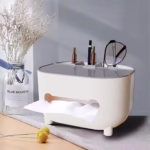 Suport pentru Servetele, Flippy, Cutie Multifunctionala, Design Minimalist, ABS, cu Suport pentru Obiectele Personale, pentru Birou, 21x12x12 cm, Gri - imagine 10