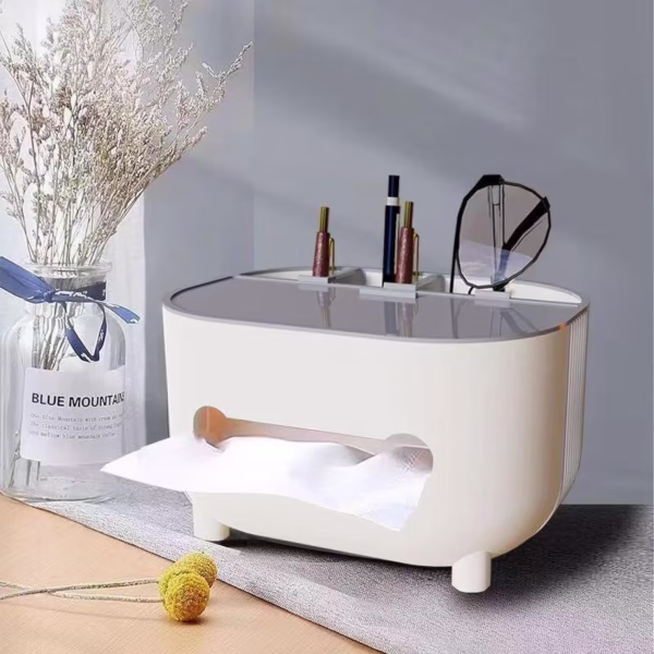 Suport pentru Servetele, Flippy, Cutie Multifunctionala, Design Minimalist, ABS, cu Suport pentru Obiectele Personale, pentru Birou, 21x12x12 cm, Gri - imagine 10