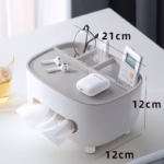 Suport pentru Servetele, Flippy, Cutie Multifunctionala, Design Minimalist, ABS, cu Suport pentru Obiectele Personale, pentru Birou, 21x12x12 cm, Gri - imagine 11