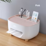 Suport pentru Servetele, Flippy, Cutie Multifunctionala, Design Minimalist, ABS, cu Suport pentru Obiectele Personale, pentru Birou, 21x12x12 cm, Roz - imagine 3