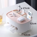 Suport pentru Servetele, Flippy, Cutie Multifunctionala, Design Minimalist, ABS, cu Suport pentru Obiectele Personale, pentru Birou, 21x12x12 cm, Roz - imagine 4